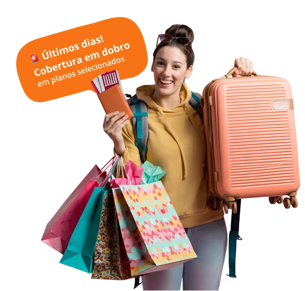 Viajante feliz no Mês do Consumidor